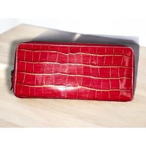 Saks Fifth Ave Red Crocodile Wallet